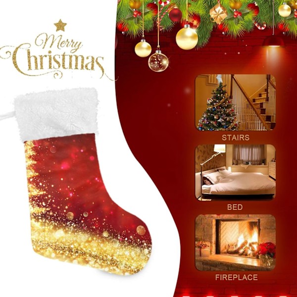 Julklapp, Personliga Julklappsstrumpor 2-pack Glimmande Julgran Gyllene Glittrande Röd 45,7 cm Julstrumpor Hängande Prydnad