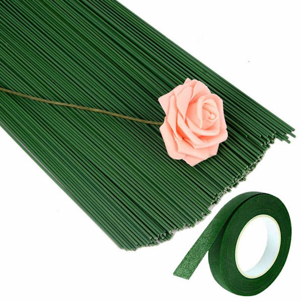 Blomsterstjälkstråd, 50 st gröna hantverksblomsterstjälkar med blomsterpapperstejp (14 tum 22 gauge)