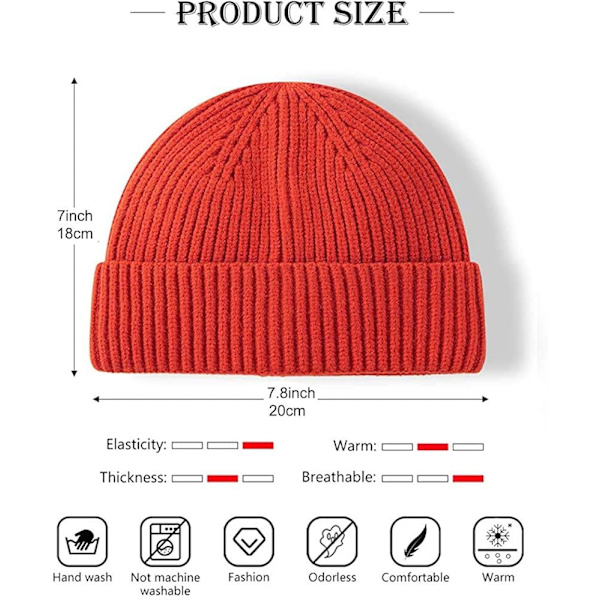 Hue Beanie Watch Hat Rulle op Kant. Vinter Varme Strik Huer Fisker Unisex