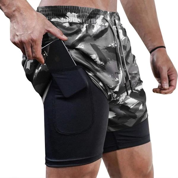 Löparshorts för män, träningsshorts för män, 2-i-1 Stealth-shorts, 7 tum