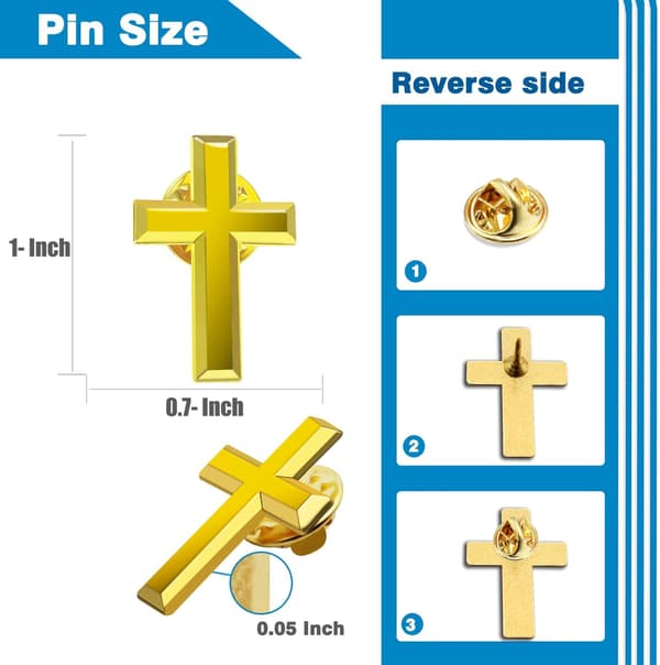 24 stk. små guldkors-reversnåle (2,5 cm) til mænd og kvinder