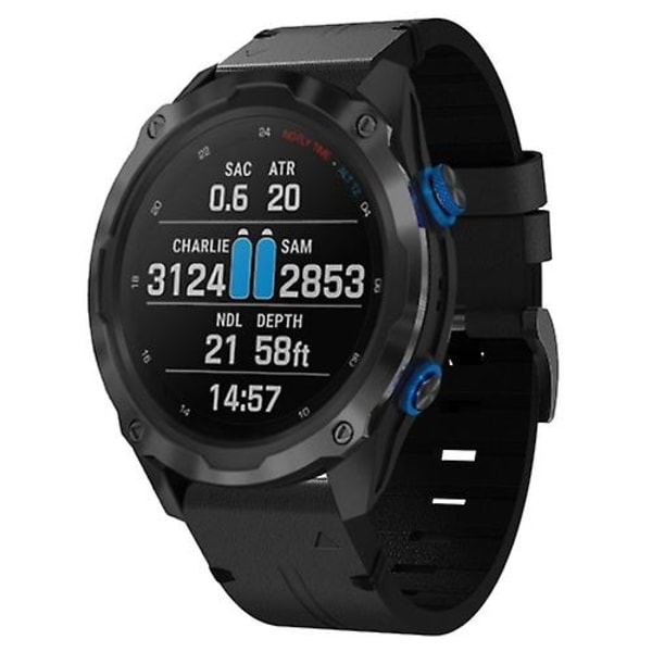 For Garmin Descent Mk 2i 26mm Læder Stål Spænde Urrem LEI Black