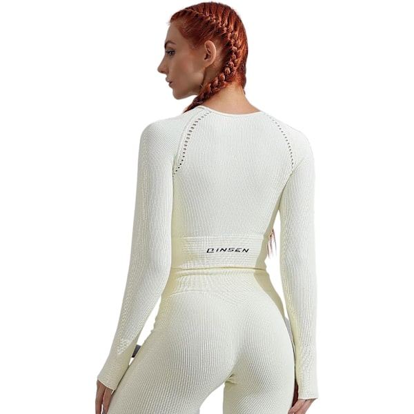 Träningslinne med lång ärm för kvinnor, sömlös ribbad, GMY Yoga Athletic Shirt
