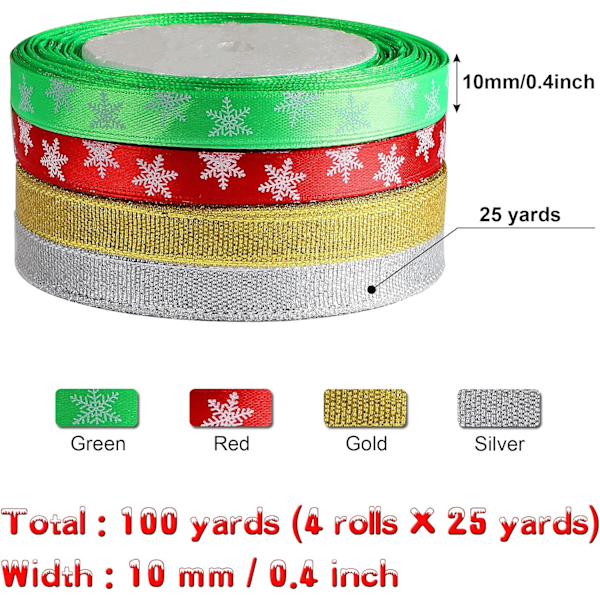 Julbandsrullar - 4 rullar, 100 Yards Snowflake Organza-band