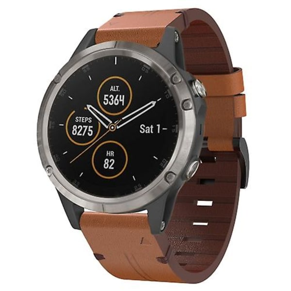 For Garmin Fenix 5 22mm Læder Stål Spænde Urrem CXP Brown