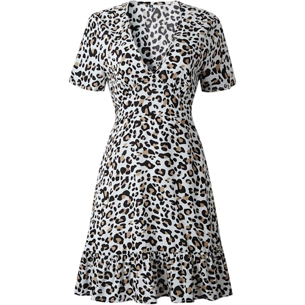Leopard Print Wrap Clubwear Kjole Kortærmet Leopard Print Wrap Clubwear Kjole