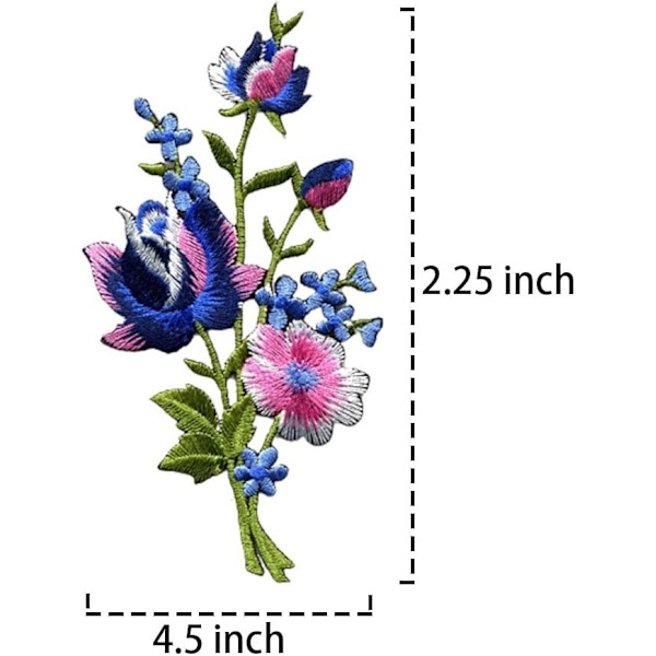 Rosa Blå Roser Par Blomster Blomsterbukett Boho Brodert Appliques Stryke-På Lapper