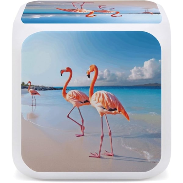 LED-väckarklocka, Flamingo på stranden Tryck Flerfärgad väckarklocka Geometrisk väckarklocka Sovrumsväckarklocka Tyst väckarklocka Vit Vit