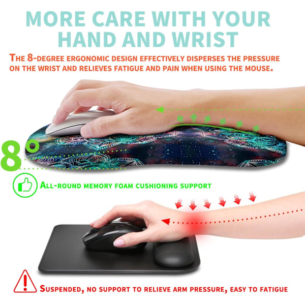 Ergonomisk musepude håndledsstøtte med memory foam massage blå, karpaltunnelsmerter lindring musemåtte håndledsstøtte til mus (12x8 tommer, Mandala)