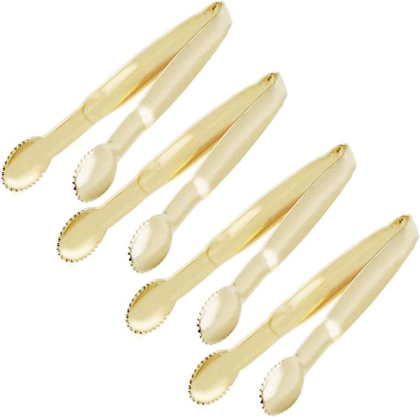 Guldpläterade Mini Serveringstänger, 10cm Sockertänger, Mini Istänger i Rostfritt Stål, Set med