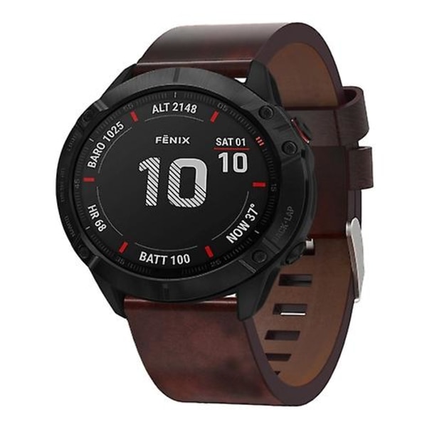 For Garmin Fenix 6x Pro 26mm Læder Stål Spænde Urrem SBI Brown