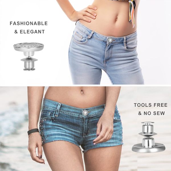 Knappnålar för jeans - 8 set med knappnålar för lösa jeans (ingen sömnad)