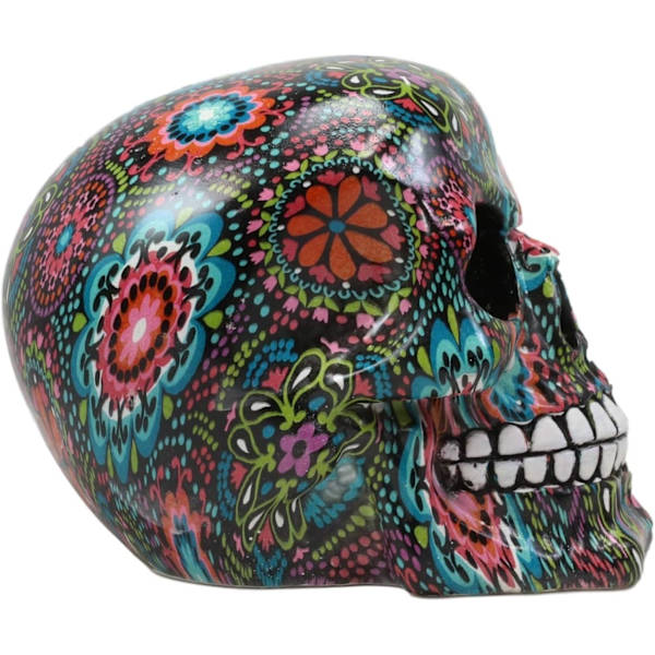 Ebros Gave Día de Muertos Farverige Perler og Blomster Design Sukkerskalle Statue Som Dekorativ Rekvisit Gotisk Spøgelses Tema Skelet Multi