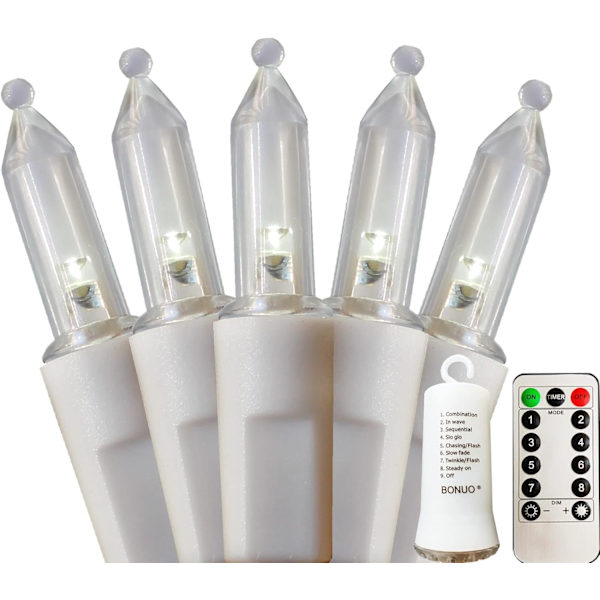 Mini julelys Batteridrevet 33FT 100 LED Hvid Wire String Lights med Fjernbetjening Timer 8 Tilstande til Indendørs Udendørs Træ Krans Bryllup