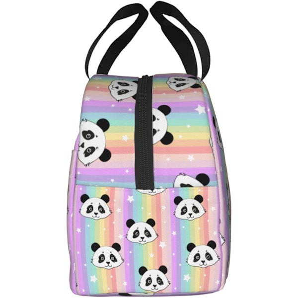 Sød Panda Rainbow Stripes Frokostpose - Isoleret Genanvendelig Madkasse