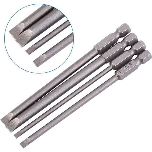 4 stk. 100 mm magnetiske skruetrækkerbits - S2 legeringsstål, 1/4 sekskantet skaft