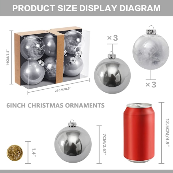 2,76\" Julgranskulor Set, Genomskinlig Plast Splittersäker Julgranshängande