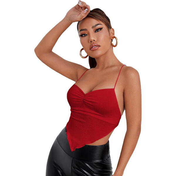 Asymmetrisk ryggløs crop top med rynket ermeløs bandana-topp for kvinner