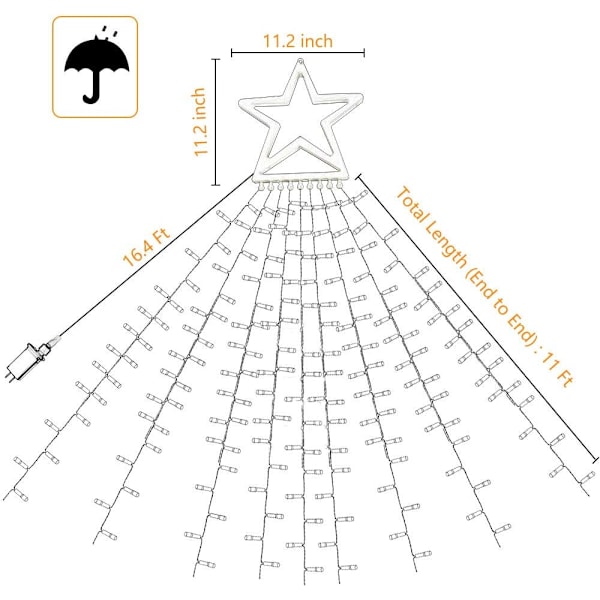 Juledekoration Stjernelys Udendørs, 317 LED 16,4Ft Juletræstop Strenglys [8 Tilstande & Vandtæt] til Halloween Jul Nytår