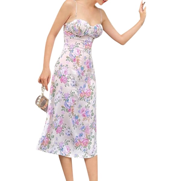 Boho Floral Lang Kjole for Kvinner Y2k Spaghetti Stropp Bodycon Lang Kjole Blomst