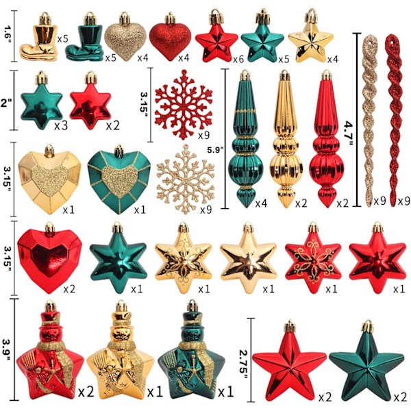 Julgranskulor, 150 st julgransprydnad set röd guld grön