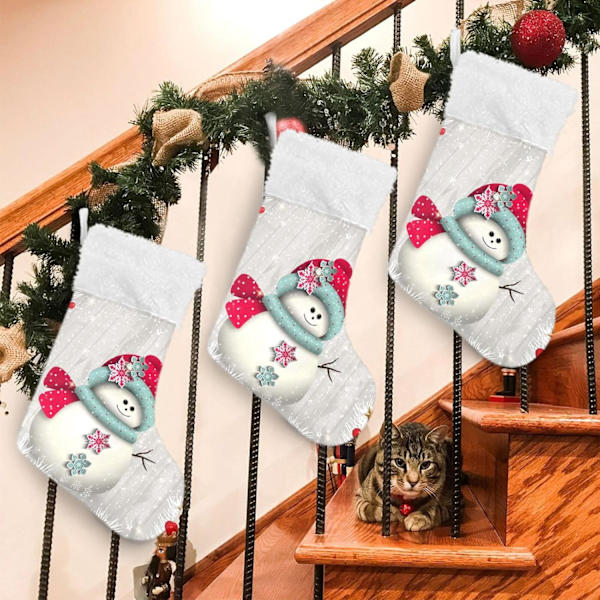 Julklapp, Personliga Julklappsstrumpor 2-pack Jul Snögubbe Snöflinga Vit 18 tum Julstrumpor Hängande Ornament Ka