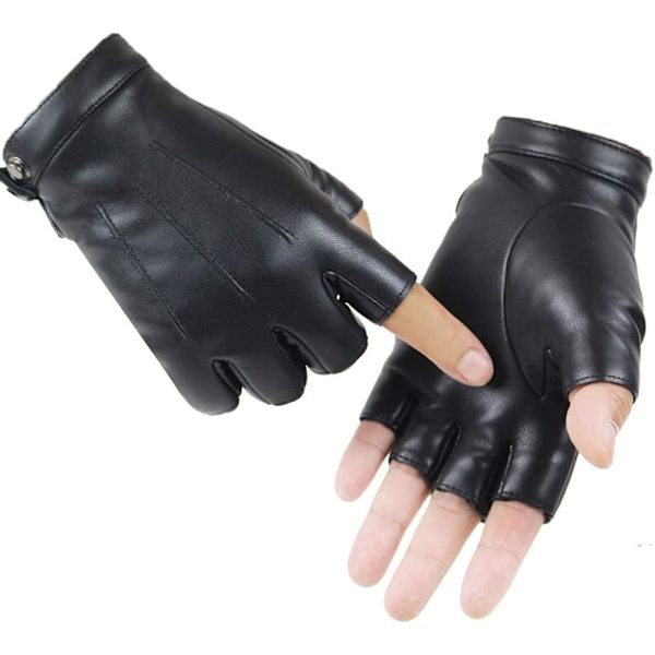 Vinterlæderhandsker med halvfinger til mænd