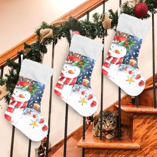 Julklapp, personliga julklappsstrumpor 2-pack Snögubbe Fågel Snö Snöflinga 45,7 cm Julstrumpor Hängande Ornament Eldstad
