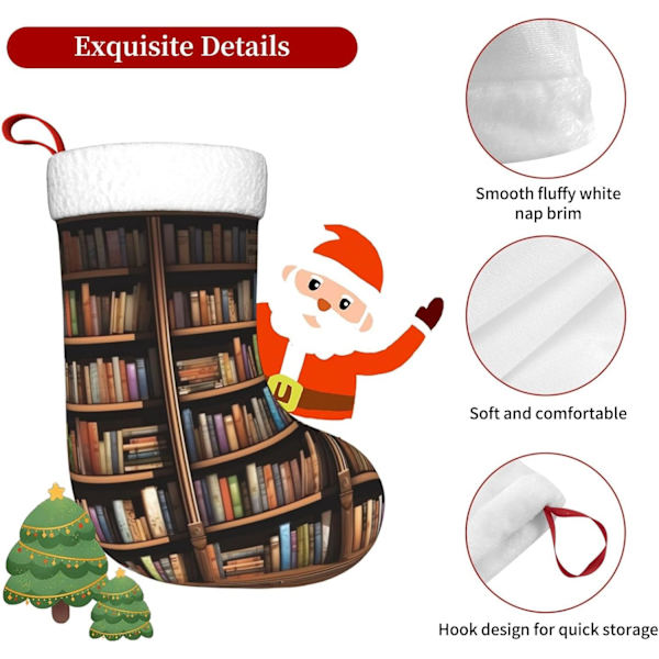 Bibliotek Bogreol Tryk Jule Strømpe Xmas Ornament Pejs Hængende Jule Strømper Til Familie Ferie Xmas Party Dekorationer 45 cm