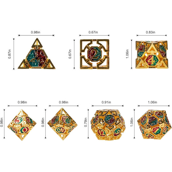 Hålmetalls polyhedral tärningar 7PCS set för Dungeons and Dragons RPG