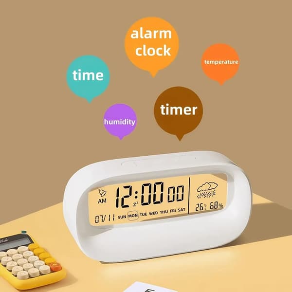 wxsp 1 Styck Elektronisk Väckarklocka Pärlvit Stor Skärm Kalender Tyst Väckarklocka Transparent Design Digital Klocka Sovrum Studentväckning
