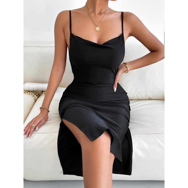 Split Cowl Neck Midi Party Kjole Kvinders Split Cowl Neck Midi Kjole