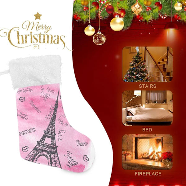 Julklapp, personliga julklappsstrumpor 2-pack Paris Eiffeltornet Hjärtan Kant 45,7 cm Julstrumpor Hängande Ornament Eldstad för B