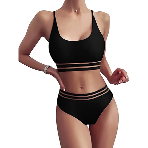 Push-up bikini med mesh -inlägg och hög midja