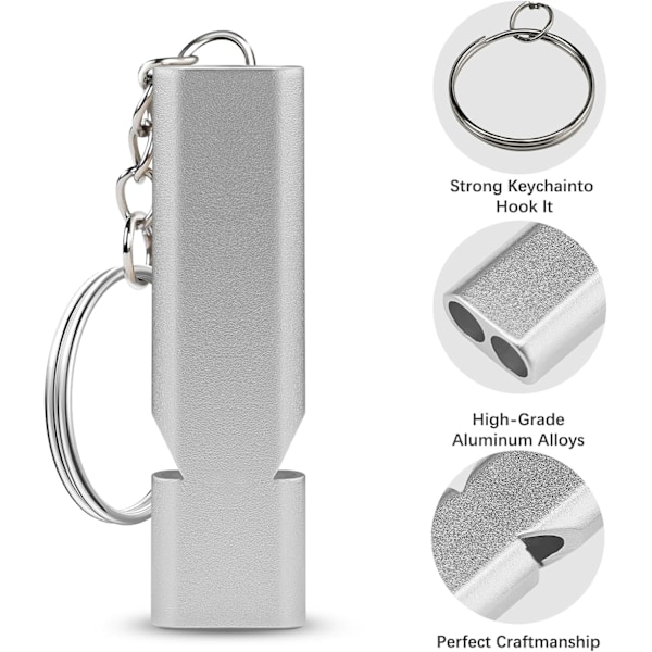 Metall Dubbelpipig Visselpipa - Överlevnads- & Träningsvisselpipa med Nyckelring (Silver/Guld, 2-pack)