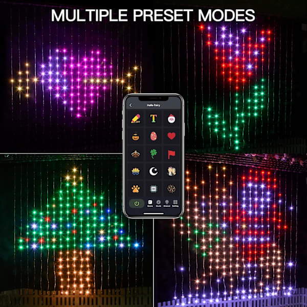 OnO Juledekorasjoner Led Gardinlys - 2022 Oppgradering - 6,6x6,6ft - 400 LED Twinkle Fairy String Light for Soverom - APP Fjernkontroll RGB