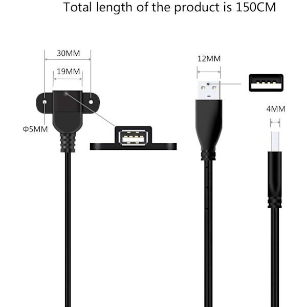 USB 2.0 hane till dubbel hona laddningsförlängningskabel