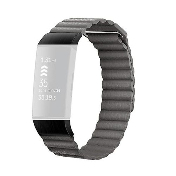 18mm Magnetisk Læder Rem Til Fitbit Charge 4 / 3 ILT Gray