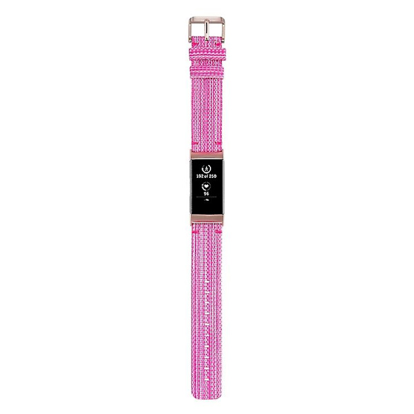 For Fitbit Charge 4 / Charge 3 Se Rustfrit Stål Hovedkorn Nylon Denim Udskiftningsrem Urrem MVZ Pink