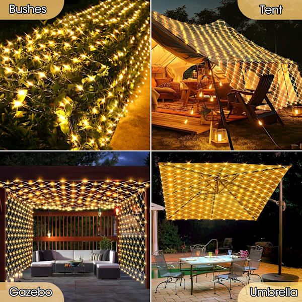Gazebo Nätljus Utomhus, 10 x 10 FT Holiday Mesh Ljus med 320 LED och 8 Belysningslägen, Vattentät Anslutningsbar Gazebo Twinkle Ljus för