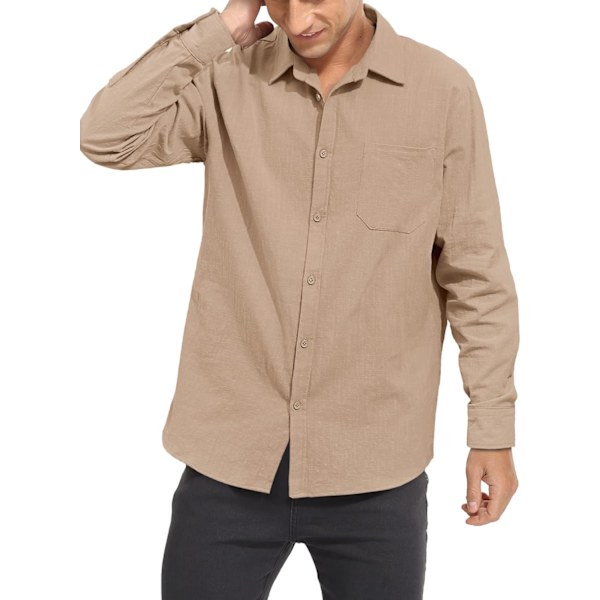Herre Casual Skjorter Letvægts Button Down Bomuld Linned Skjorte