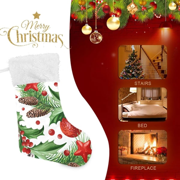 Julklapp, personliga julklappsstrumpor 2-pack Jul Mistelbär, kulor, kottar, stjärnor 45,7 cm Julstrumpor Hängande O