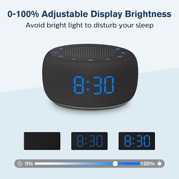 Bluetooth-högtalarväckarklocka med FM-radio - Högkvalitativt ljud, dimmer med full räckvidd, väckarklockradio för sovrummet Svart Svart
