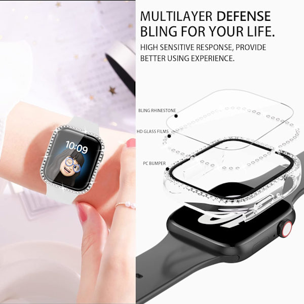 4-pak Bling-etui til Apple Watch Series 9/8/7 41 mm, glitter