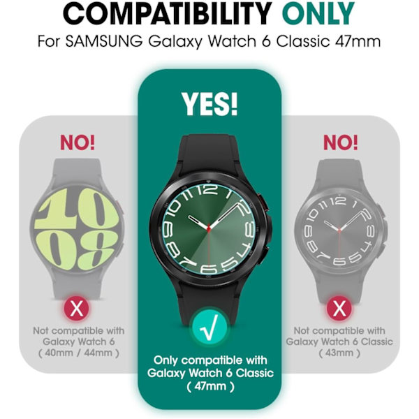 til   Galaxy Watch 6 Classic Band 47mm med 2-pak hærdet glas skærmbeskytter, [Militær beskyttelse] [Magnetisk opladning], urrem