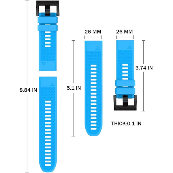 Silikonarmband för klocka Fenix 5x 26 mm bredd Kompatibel med Fenix 5x/fenix 5x Plus/fenix 6x Pro Azure