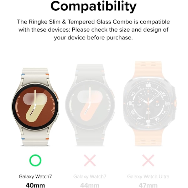 Slim & Glass [Anti-Yellowing Case + Glas] Kompatibel med Galaxy Watch 7 Skal (40mm) och Skärmskydd, Lättviktigt Solidt Skydd & Härdat Glas