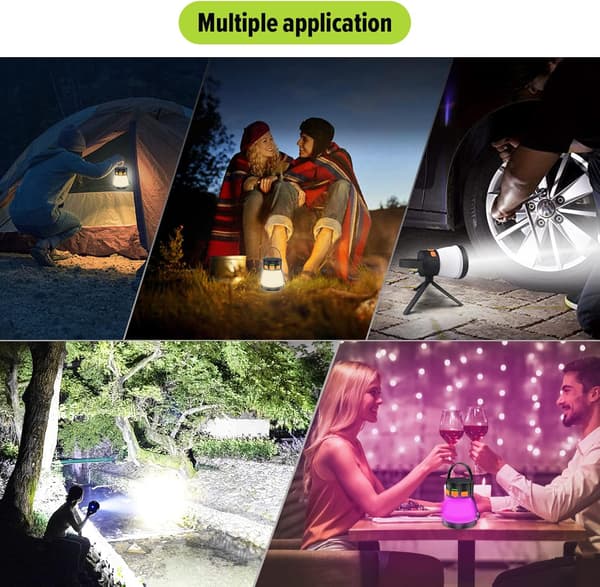 LED Campinglykt, 1500 Lumen Oppladbar Campinglykt med Solcellepanel, Vanntett, 8 Lysmoduser, 7500mAh Powerbank, Camping