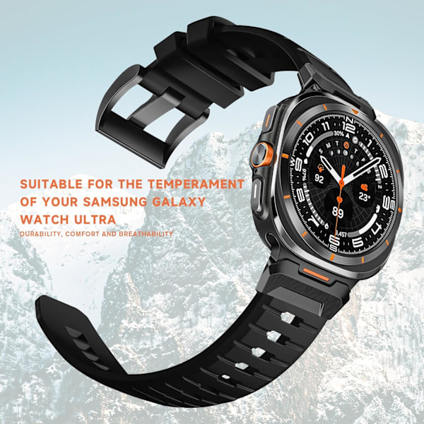 FKM Robust Sportsrem for Galaxy Watch Ultra 47mm (2024), Slitesterk og pustende rem med titanmetallkontakt for Galaxy Watch