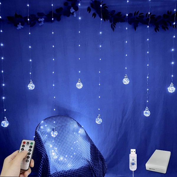 Önskeboll Gardinlampor 200 LED Fönstergardin Ljusslingor med Fjärrkontroll,